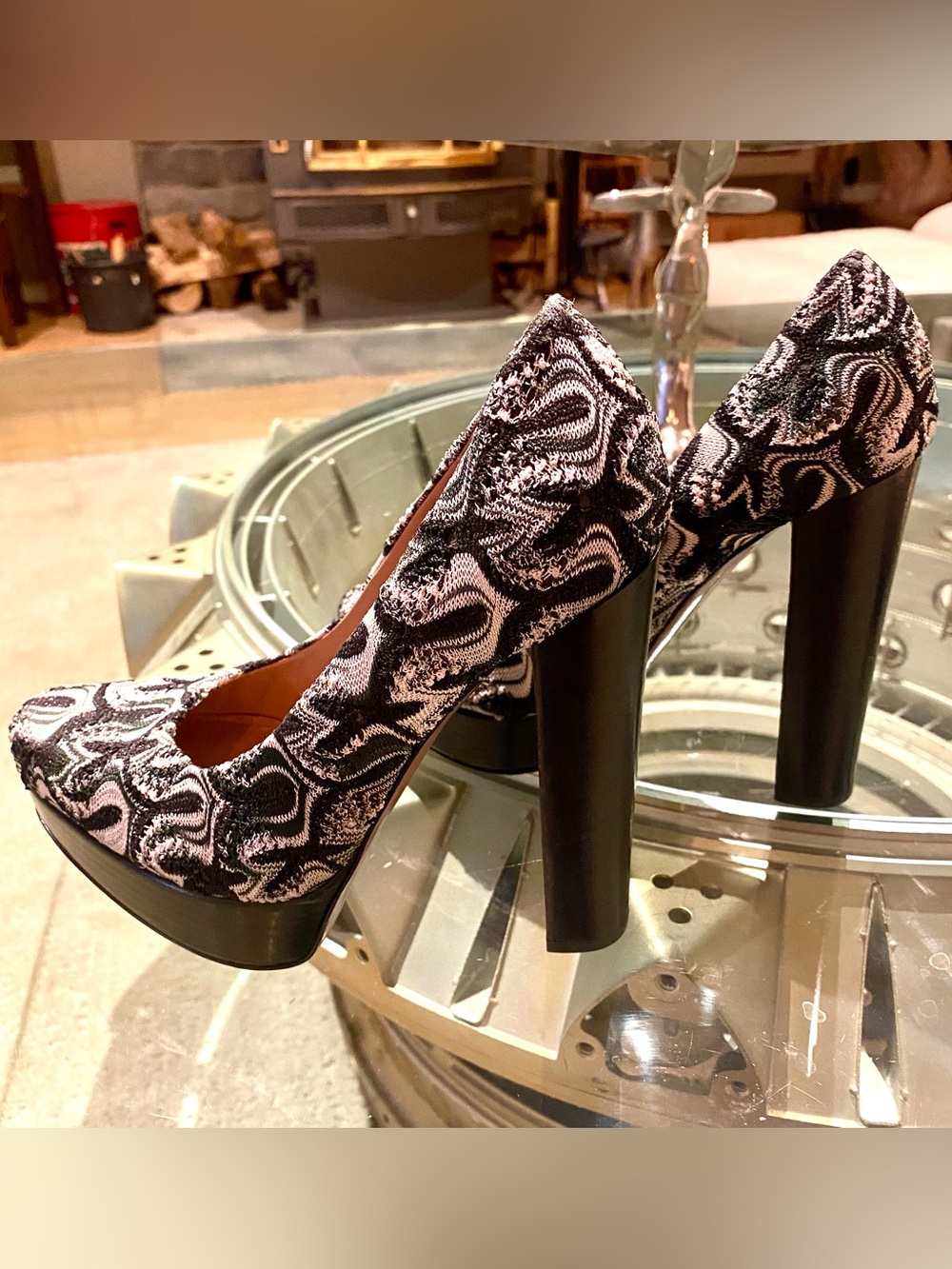 Missoni 
Black and White Patterned Platform Heels — These are AMAZING Hi Heels
